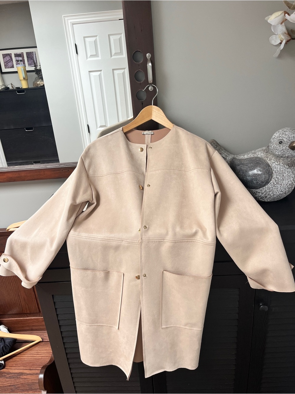 Zara Light Beige Collarless Trench Coat